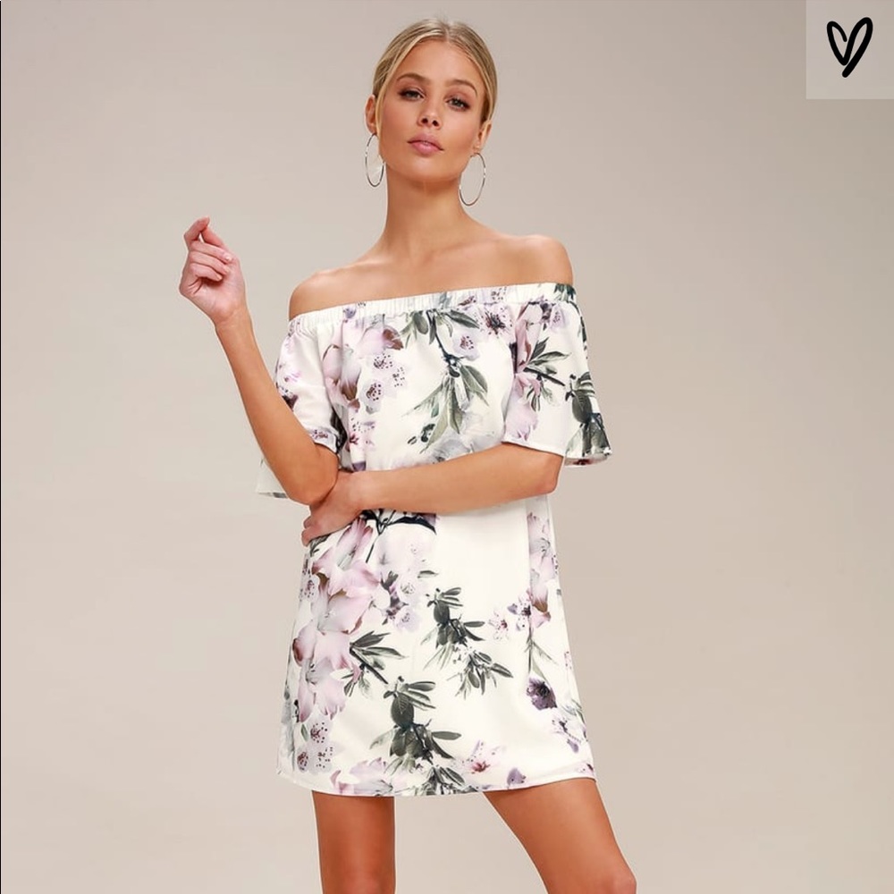NEW Ivory floral off the shoulder dress